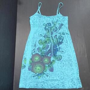 Belle du Jour Tank Floral Blue Paisley Babydoll Spaghetti Strap Y2K Mini Dress S